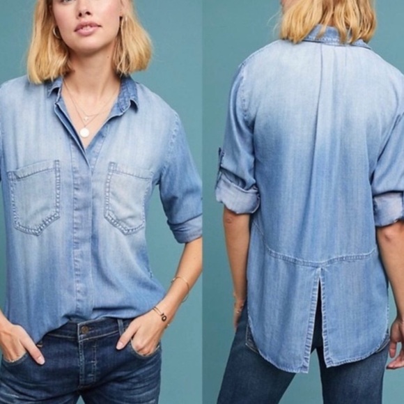 *SOLD* Anthropologie Cloth & Stone Split Back Chambray Button Down - Picture 2 of 10